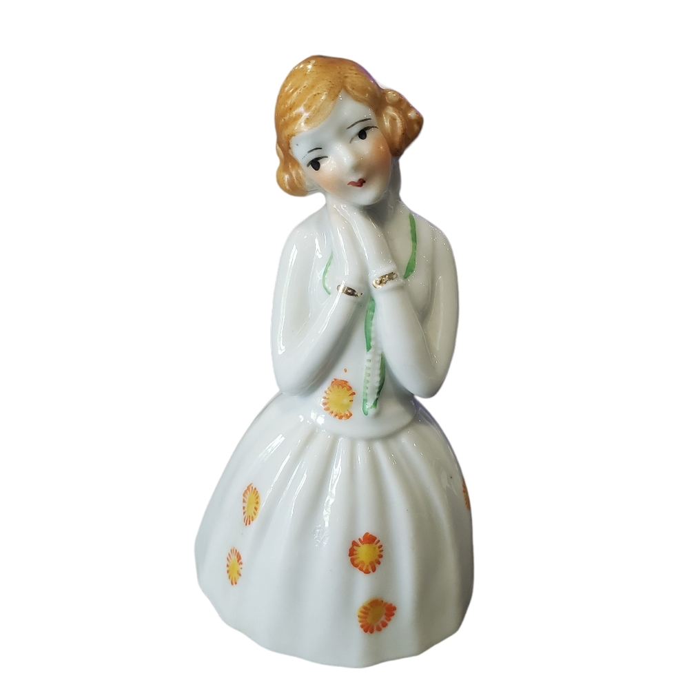 Vintage Maruyama Toki Porcelain Girl Bell Hand Painted 1930's Occupied Japan